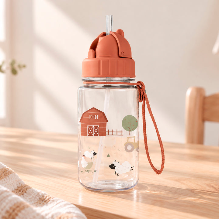Bottle with straw and hanger